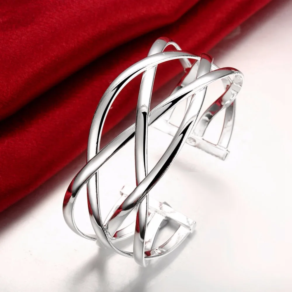 Женский плетеный браслет с серебряным покрытием Ширина 33 мм|bangle bracelet|fashion bangle