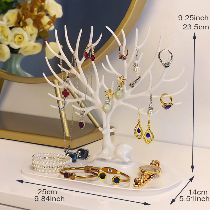 Полка для макияжа в форме дерева с оленем ожерелье серьги кольцо браслет