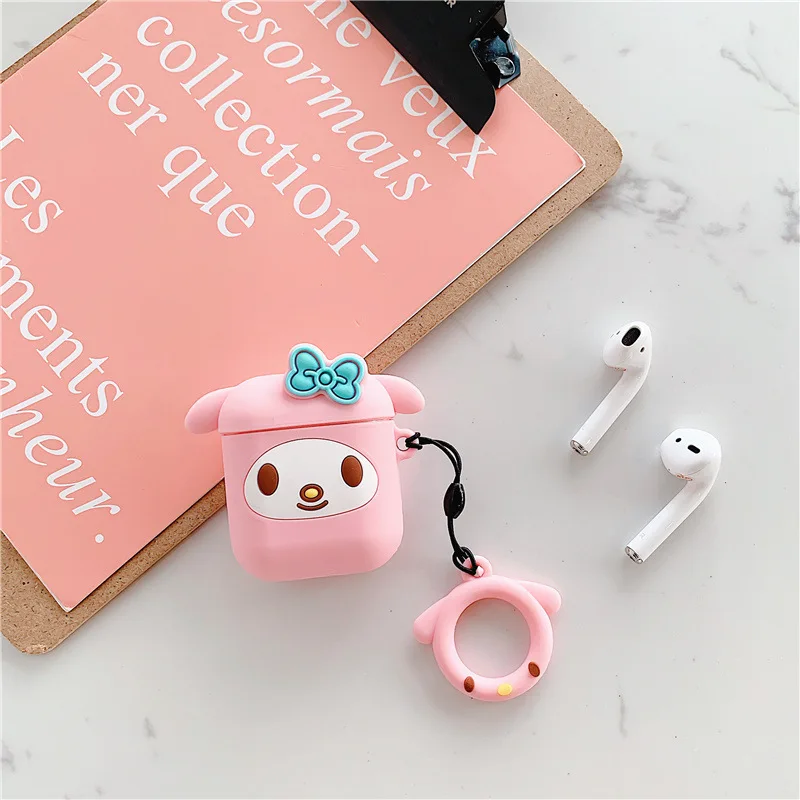 Melody Bluetooth наушники зарядный чехол для Apple AirPods 2 Забавный силиконовый чехол для Airpods аксессуары My Melody дизайн кольцо ремешок - Цвет: Melody