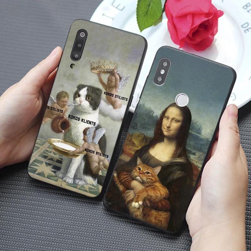 Funny Mona Lisa Pat Cat Art Aesthetics painting Soft Silicone Phone Case for samsung galaxy note 8 9 10 pro plus |
