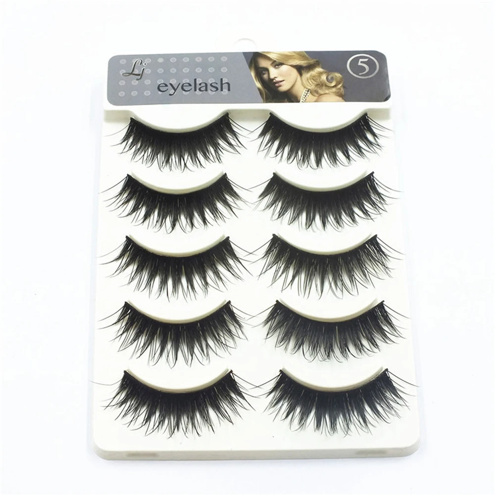 Накладные ресницы ручной работы 5 пар черные натуральные редкие для наращивания