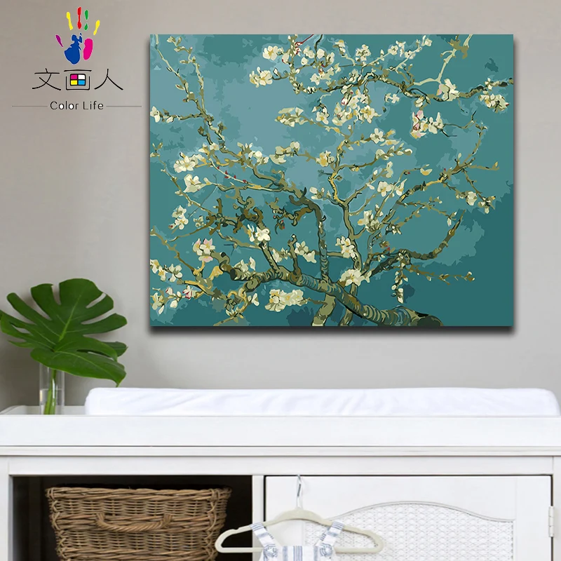 Цифровая живопись по номерам vencent Van gogh абрикосовый цвет дерево масляная краска