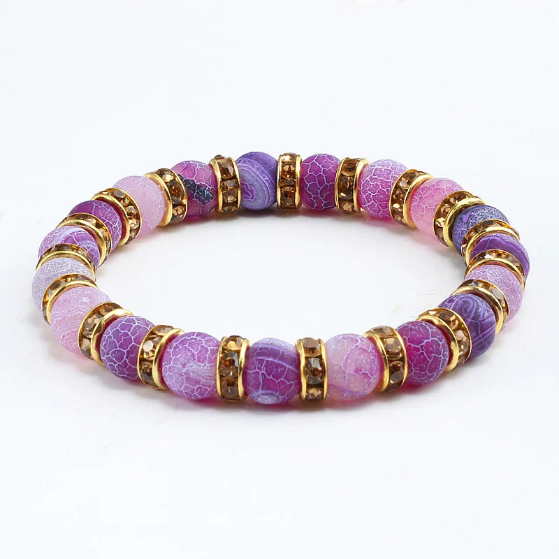 Fashion Handmade Women's Natural Stone Beaded Bracelets Men Jewelry Purple Weathering Beads Strand Bracelet For Couples Pulseras |