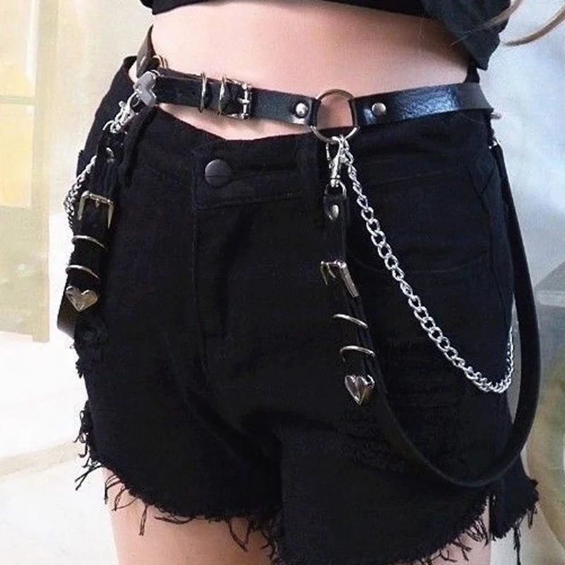 Черные Ремни из искусственной кожи с цепочкой в стиле панк хип-хоп женские модные