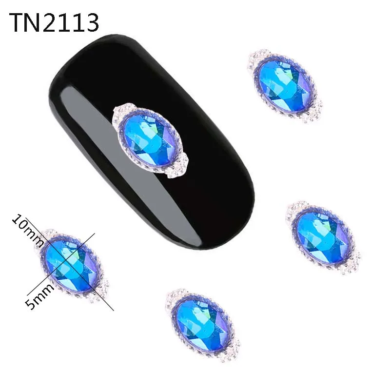 10pcs Glitter Pink Blue Oval Rhinestones 3D Metal Alloy Nail Art Decorations Charms Manicure Accessories TN2113 TN2114|rhinestone 3d|alloy nail