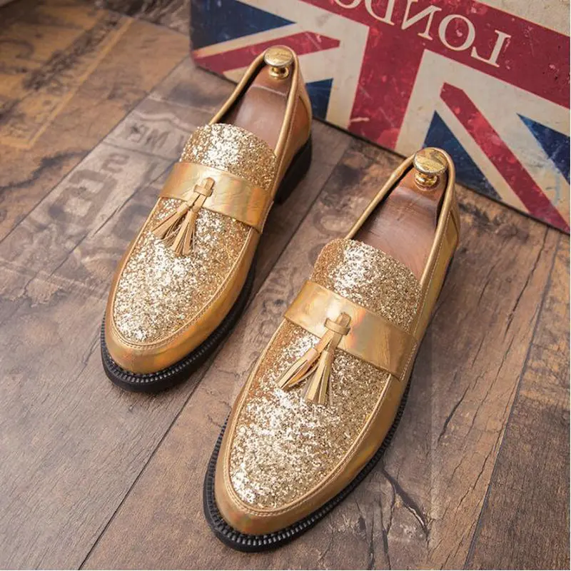 

Мужские классические Лоферы для вождения, черные или золотистые деловые туфли из лакированной кожи, повседневные туфли, новинка, Лидер прод...