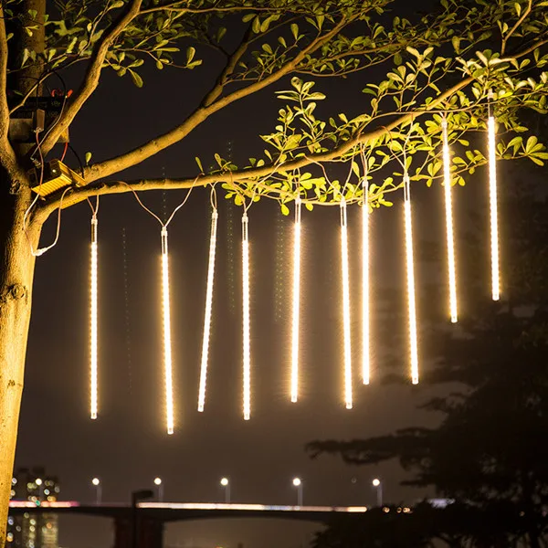 Тёплый белый ZjRight 35 см 360LED Солнечный Метеоритный дождь Дождь трубы огни Рождество Открытый Пейзаж Деревья водонепроницаемый декоративные гирлянды - Испускаемый цвет: Тёплый белый