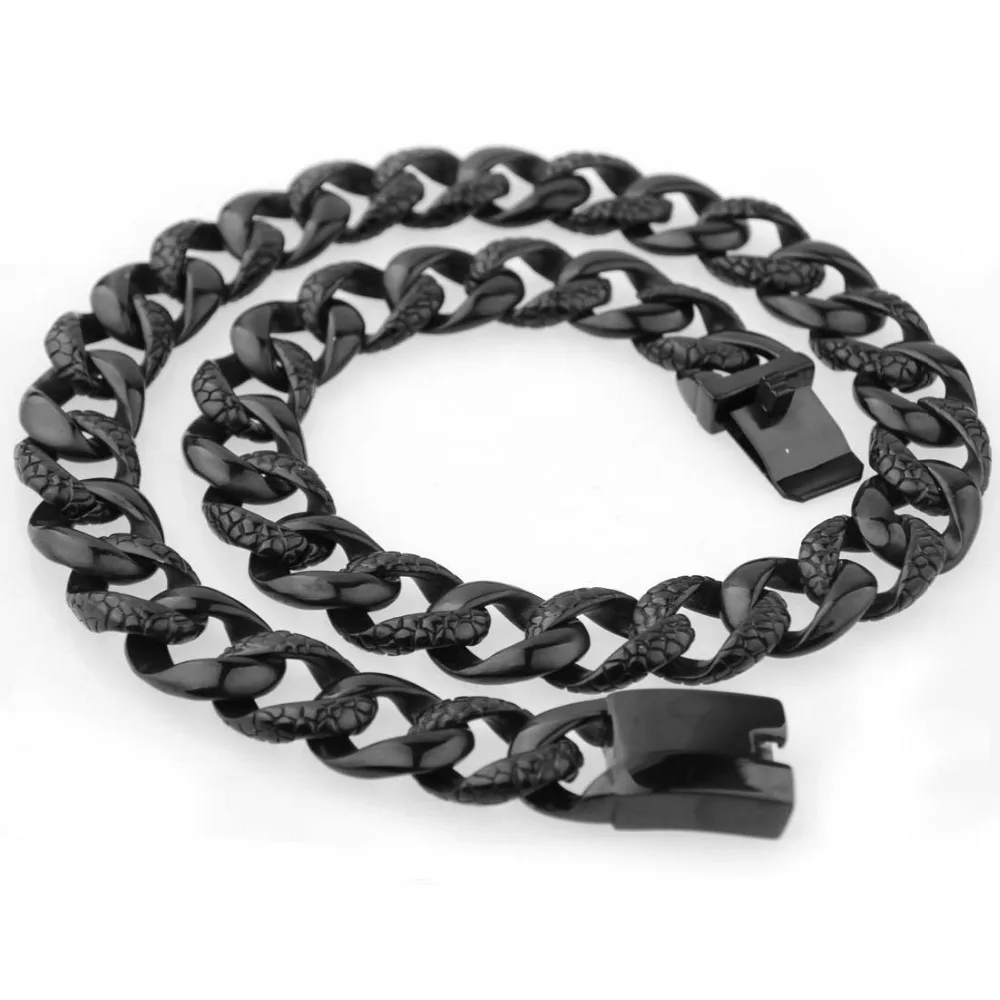 

Цепочка мужская из нержавеющей стали, 18 мм, с узором в виде черной змеи, 22,5 дюйма