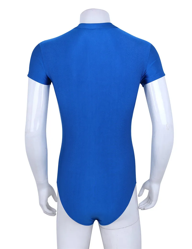 Inlzdz мужские купальник с коротким рукавом Комбинезоны для танцоров молнии Мягкие