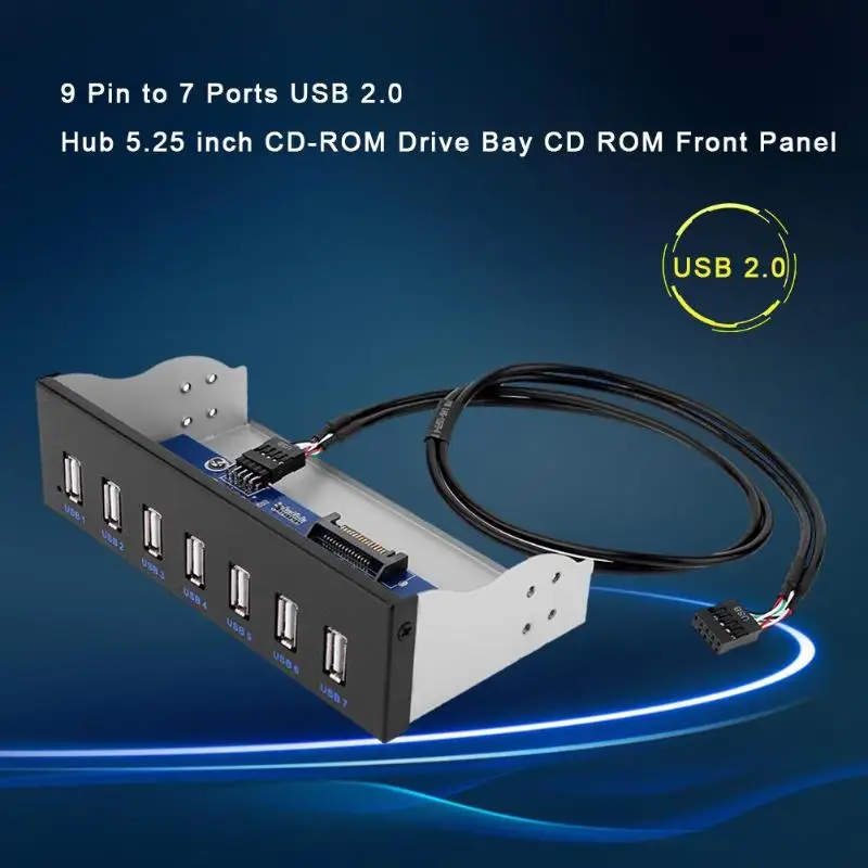 9 Pin до 7 портов USB 2 0 концентратор 5 25 дюймов CD-ROM диск Bay CD ROM Передняя панель для - Фото №1