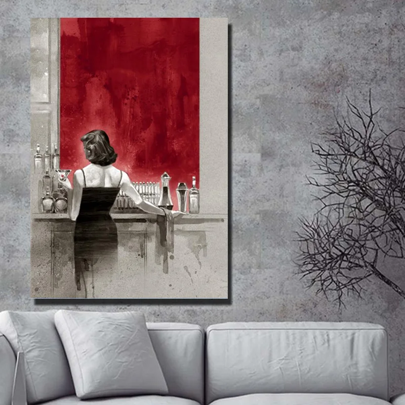 Colorful Digital Printing Canvas Wall Art Pictures - Woman and Man Enjoying Drinks at Bar - Modern Style Posters for Bedroom image 5