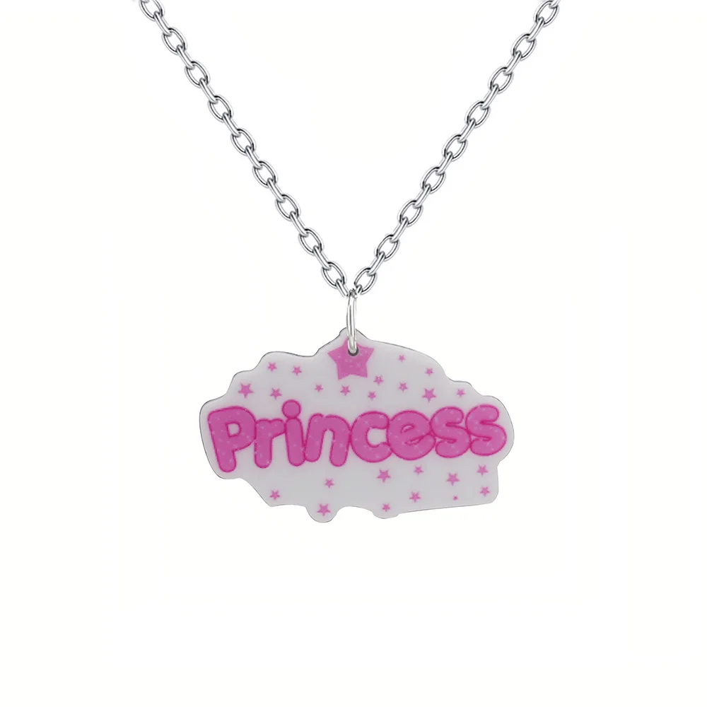 PrinSis New Fashion Girls Kids Gift Jewelry Pink Princess Letter Earring Pendant Short Chain Necklace Xmas Wholesale KS106 | Украшения и