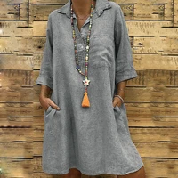 womens buttons v neck casual long shirt dress cotton ethnic dress solid dress size s 5xl