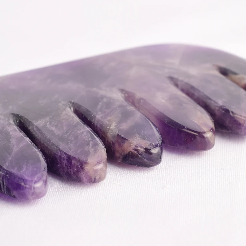 Натуральный Аметист головы нефрит для массажа gua sha Инструмент Кристалл гребень