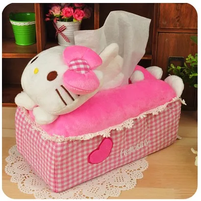 Pink Plaid Kawaii hello kitty розовый автомобиль комната диван ткани коробка для хранения Контейнер ткань коробка для салфеток сиденье держатель бумажный мешок крышка - Цвет: Pink Plaid