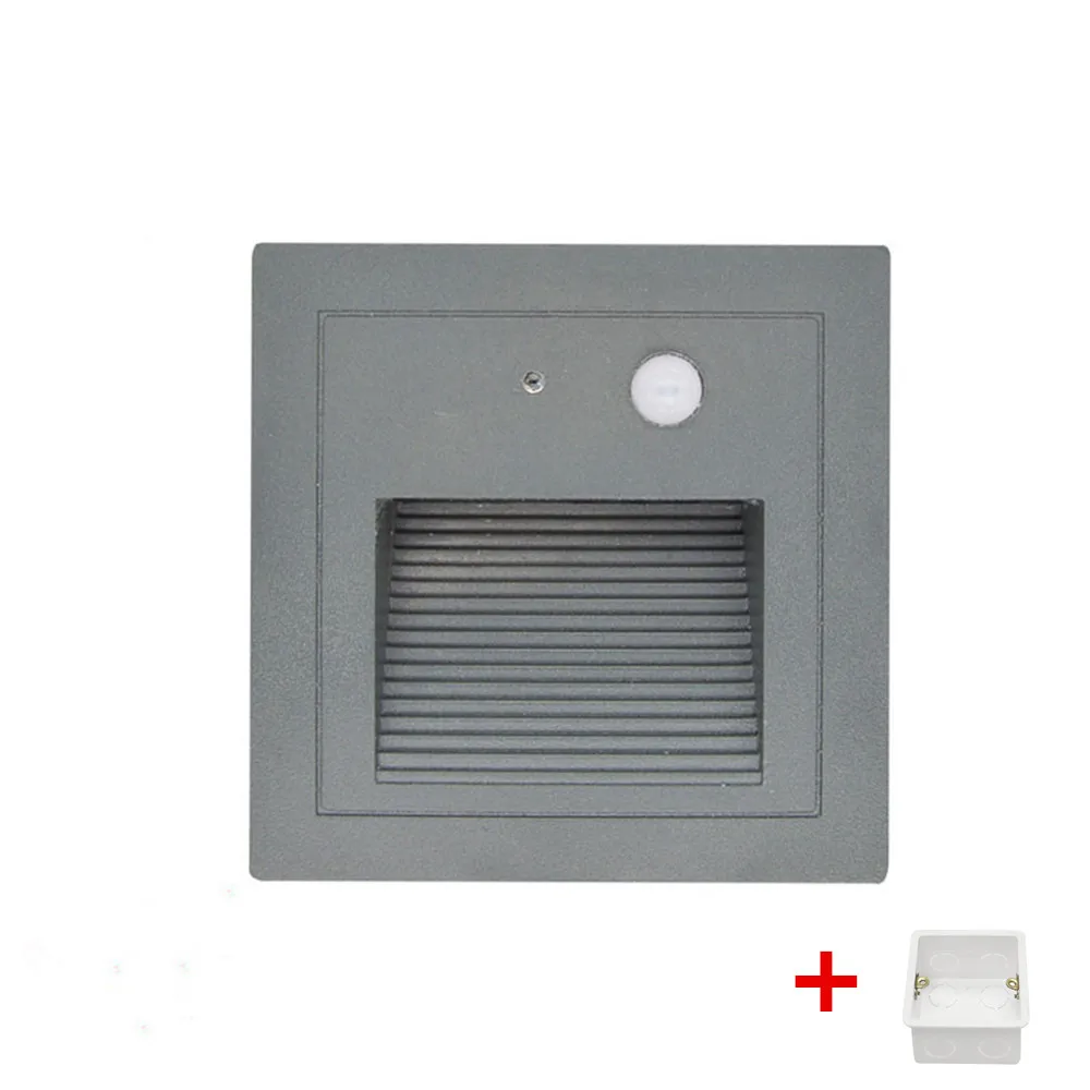 Gray with sensor 3 Вт Led Footlight встроенный угловой светильник открытый шаг лестницы огни водонепроницаемый встраиваемые подземные похороненные лампы - Цвет абажура: Gray with sensor
