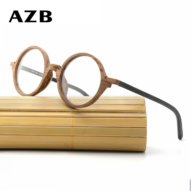 

AZB Retro Wood Glasses Frame Round Optical Eyeglasses Frames Men Women Wooden Clear Lenses Reading Glasses Frame HB024