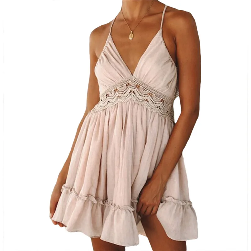 Пикантные женские Off Shoulder Ruffle глубоким v-образным вырезом платье туника