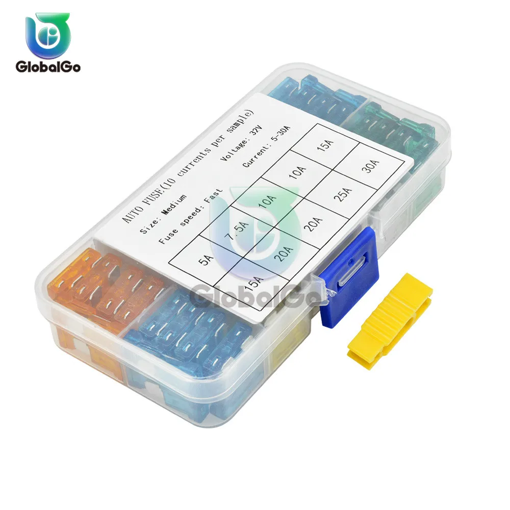 Medium Size 100pcs/Lot Mixed Mini Blade Fuse 5A 10A 15A 20A 25 30A AMP Set For Truck Boat Auto Car Fuse Clip Removal Tool - Цвет: Medium Size