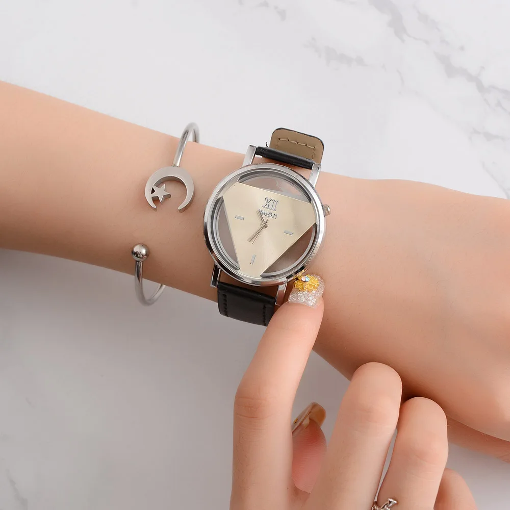 Элегантные Модные полые женские часы минималистичные кожаные кварцевые