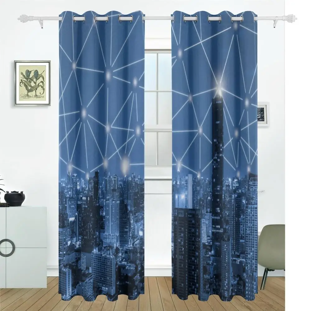 Занавески с 3d-рисунком синего цвета для окон раздвижных стеклянных дверей 55x84