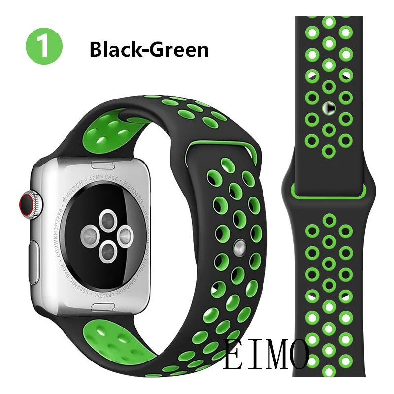black green1 Ремешок для apple watch 5 4 band iwatch series 4 3 2 correa apple watch 42 мм 38 мм 44 мм 40 мм силиконовый браслет pulseira ремешок для часов - Цвет ремешка: black green1
