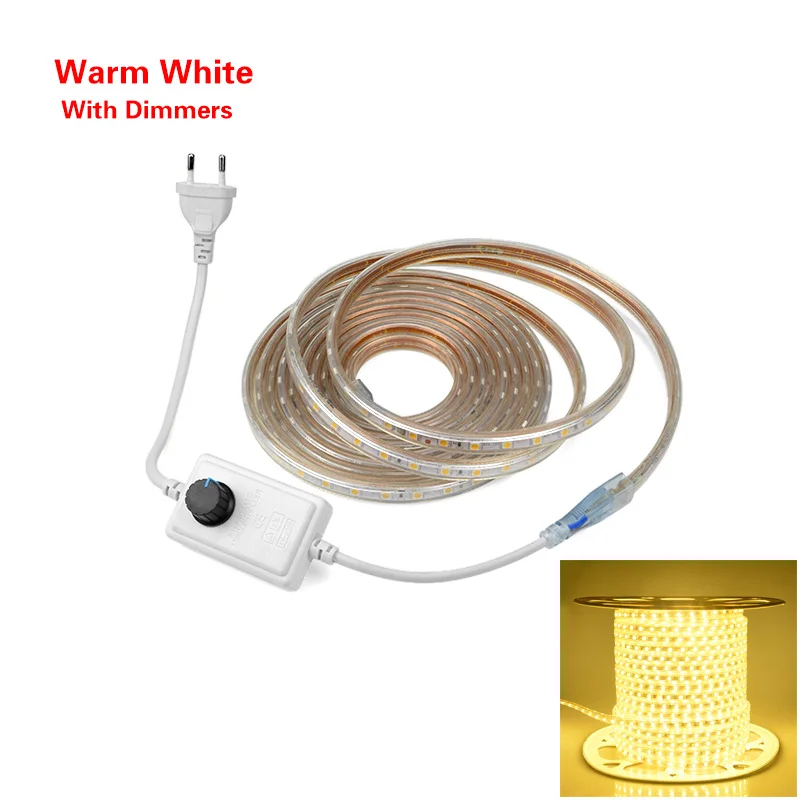 Warm white with dimm AIMENGTE 1 м/5 м/10 м/15 м/20 м/25 м 220 В 5050SMD регулируемая светодиодная лента Гибкая Водонепроницаемая кухонная уличные наземные светодиодные ленты+ ЕС вилка - Испускаемый цвет: Warm white with dimm