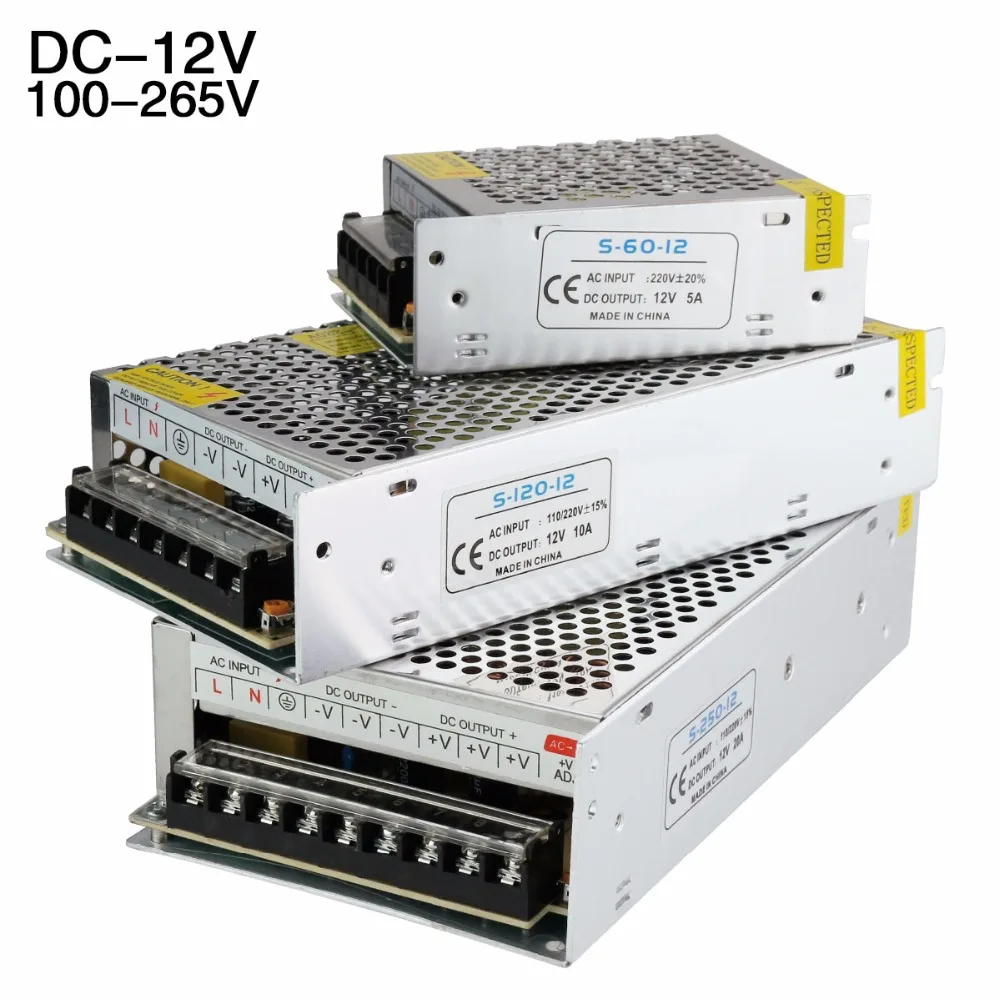 12V трансформатор освещения 1A 2A 3A 5A 8.5A 15A 20A 30A выходной адаптер источник питания 60 Вт 100 Вт 120 Вт 180 Вт 250 Вт 360 Вт драйвер светодиодной ленты