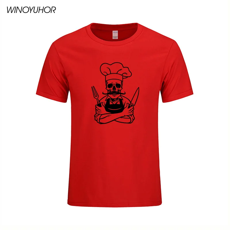Мужская хлопковая футболка с коротким рукавом и принтом череп шеф повара|t shirts for