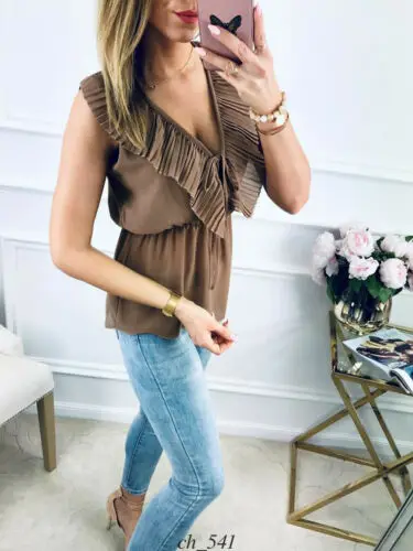 

Summer Women Casual Sleeveless Tank Tops Vest Blouse Falbala Tunic Loose T-Shirt