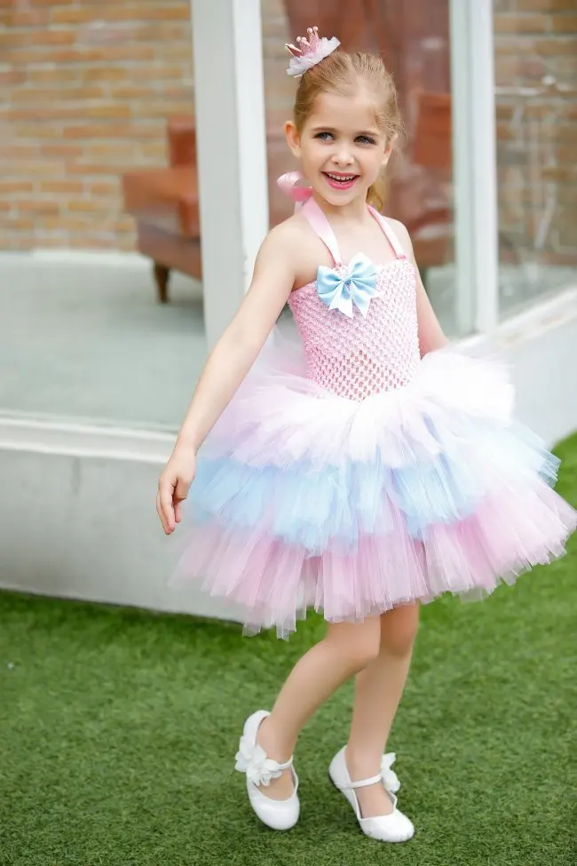 Little Girls 3Layer Cake Tutu Dress Baby Fluffy Handmade Crochet Tulle Tutus Ball Gown with Ribbon Bow Kids Wedding Party | Детская
