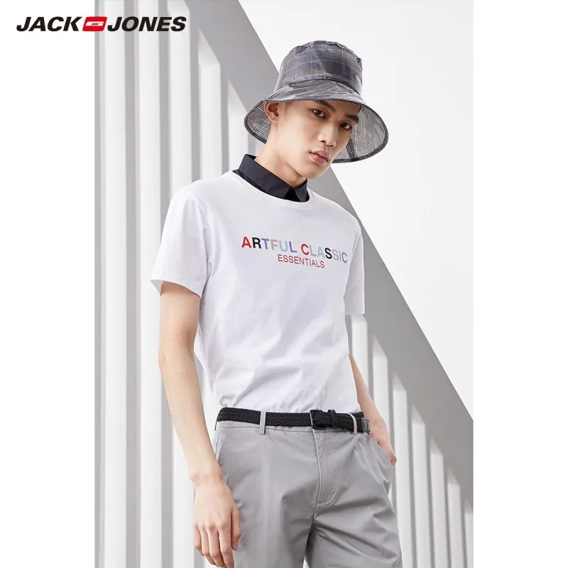 JackJones Мужская футболка с короткими рукавами из хлопка с принтом, мужская одежда 219101542