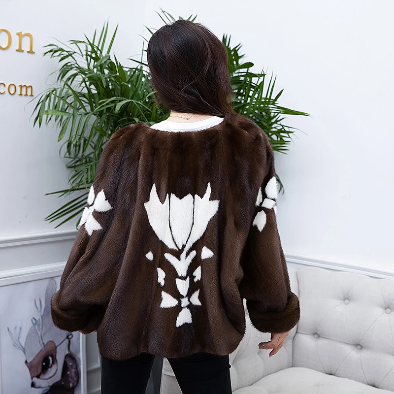 jade pride 2018 New Print V-Neck Short Velvet Mink Coat Thick Warm Winter Outwear Natural Color Full Sleeve Slim Fur Coats | Женская