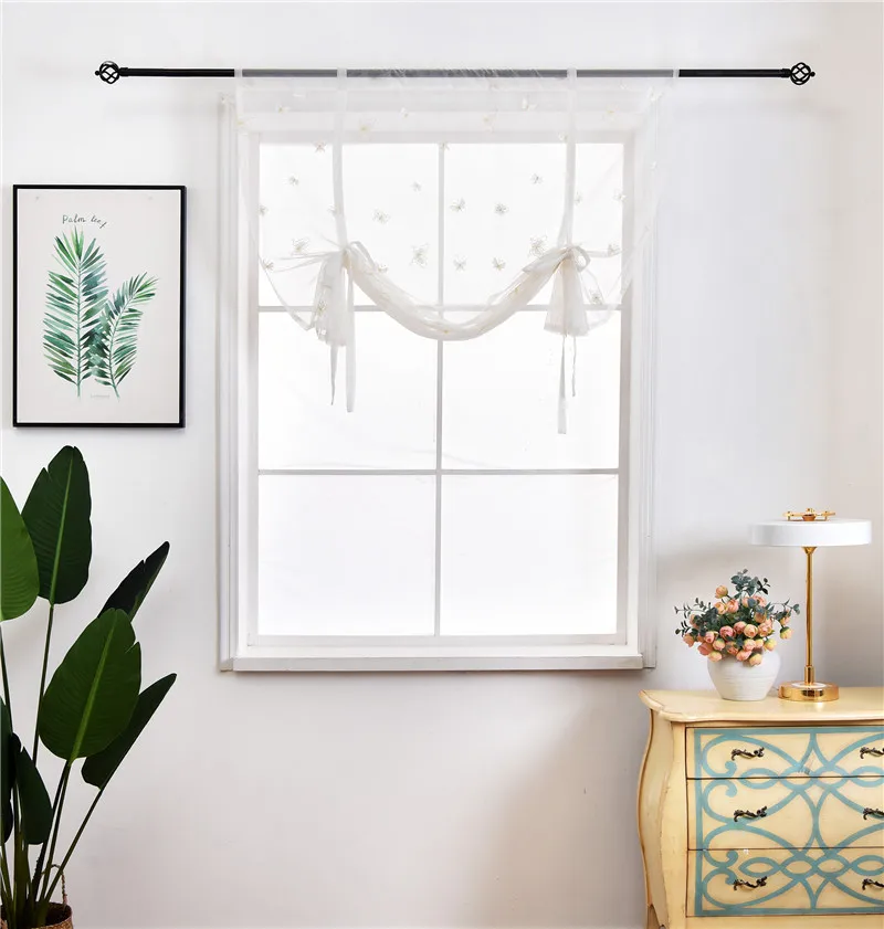 Белая бабочка Короткие римские тюлевые шторы отвесная ткань панель для кухни