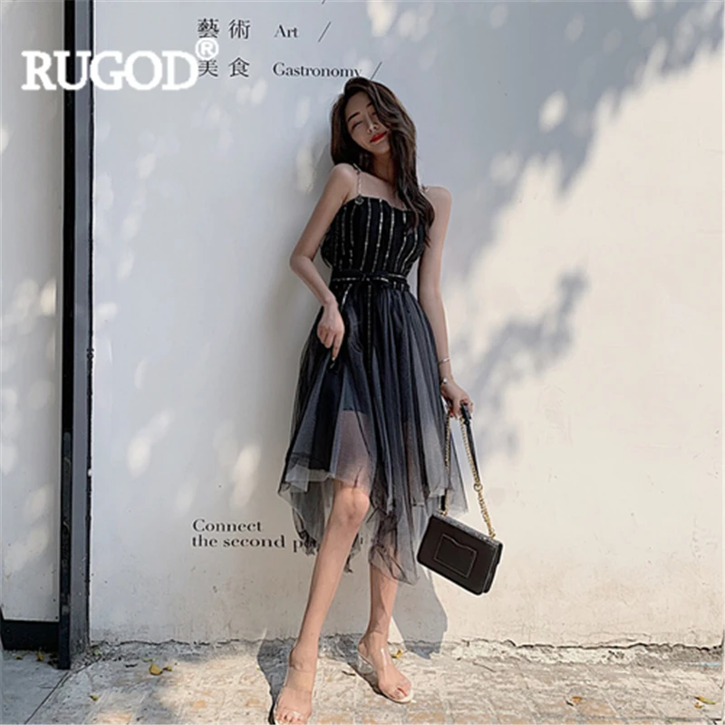 Женское длинное платье RUGOD Сетчатое на тонких бретельках без бретелек с высокой