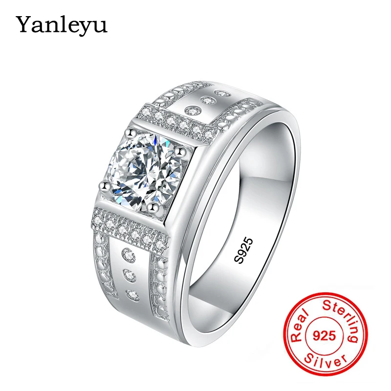 

Yanleyu 100% Solid 925 Sterling Silver Engagement Rings for Men Gift 7mm Round AAA+ Cubic Zirconia Wedding Band Jewelry PR348