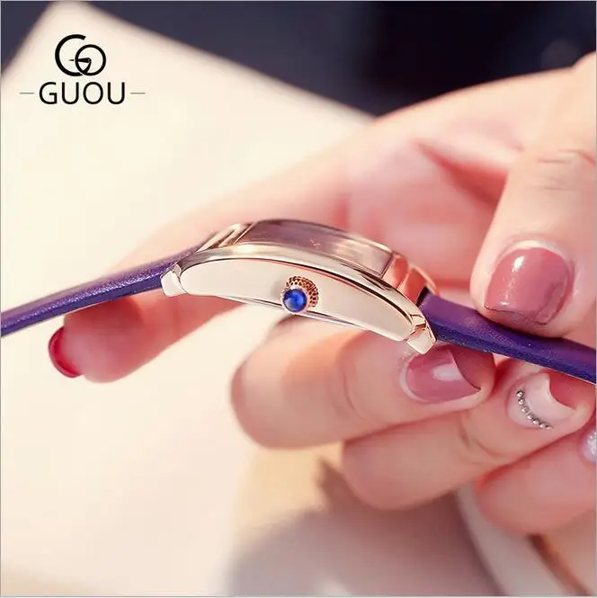 Часы GUOU женские кварцевые с кожаным ремешком модные роскошные прямоугольные в