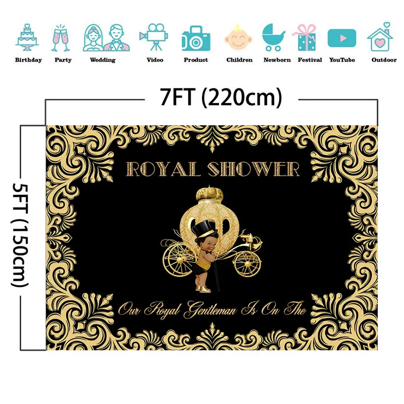 NeoBack Royal Baby Shower фотофоны Маленький принц золотой узор Тыква автомобиль темная