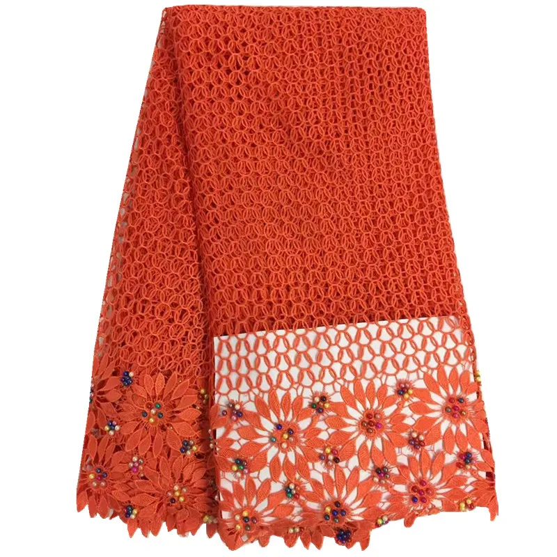 Оранжевый цвет вышитые сетчатые кружевные ткани 2017 африканские шнурки шнур