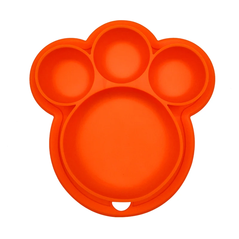 Orange Plate B Детская силиконовая тарелка без бисфенола, мультяшный медведь в форме лапы, Детская обеденная посуда на присоске, Детская тренировочная посуда, миски для кормления детей - Цвет: Orange Plate B