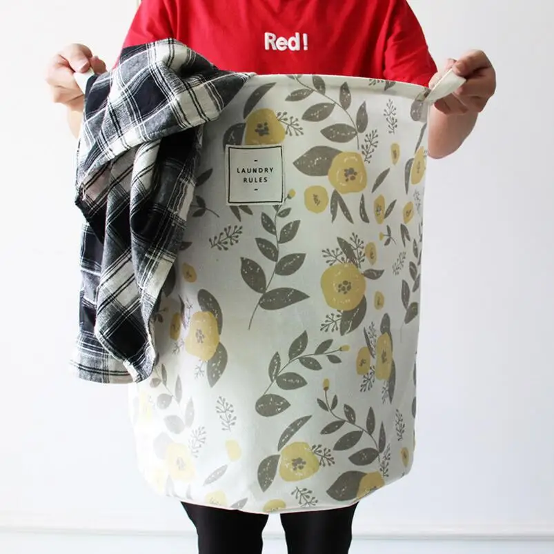 Большая корзина для белья мультяшная хранения одежды цветов листьев бочка