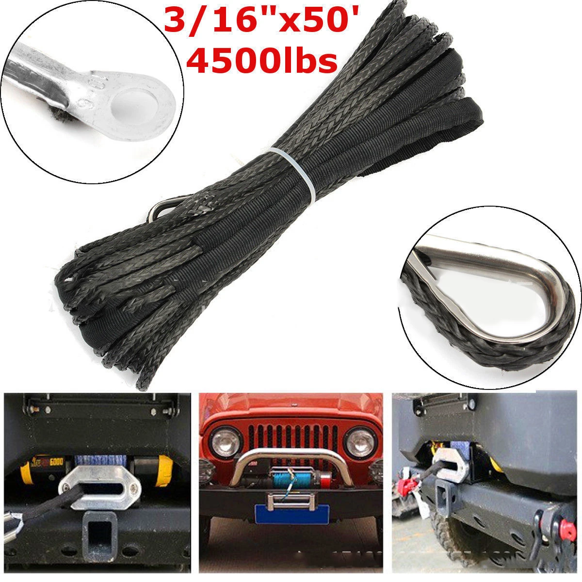 15M 5mm Synthetic Winch Rope Blue Fastness Cable For Winches ATV UTV SUV Automobiles Truck | Автомобили и мотоциклы