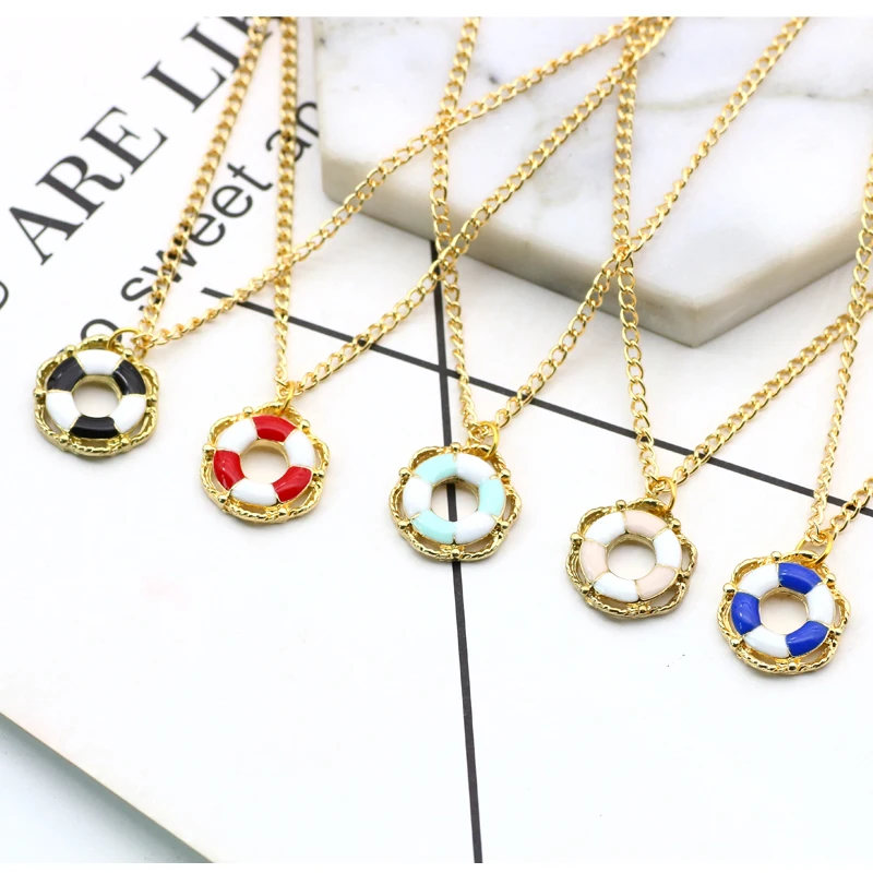 Трендовое ожерелье с подвеской в виде спасательного круга океана женское эмалью