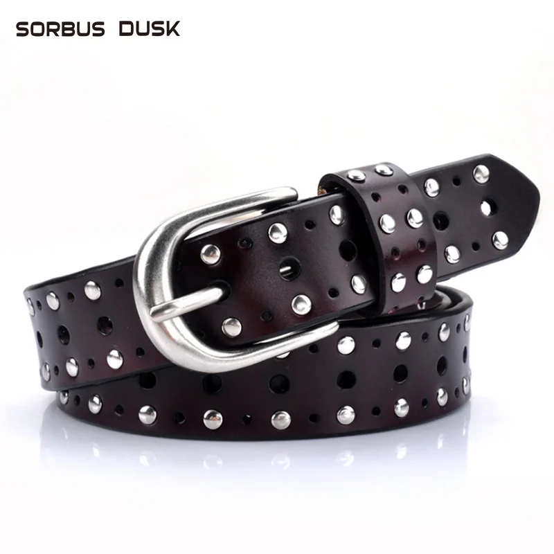 Женские ремни в стиле рок SORBUS DUSK винтажные из натуральной кожи с пряжкой для