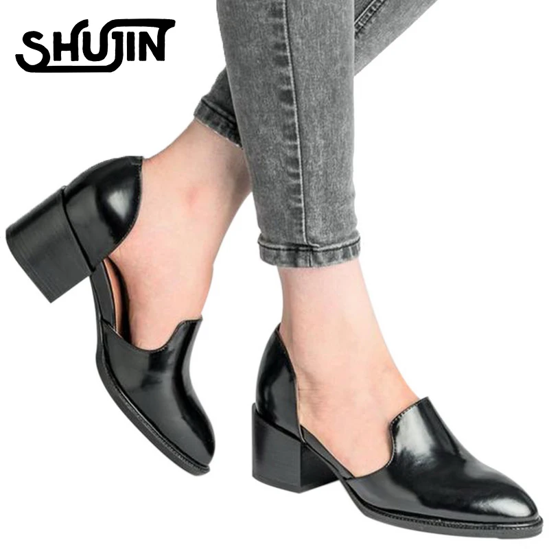 SHUJIN/женские туфли лодочки из искусственной кожи на квадратном каблуке средней