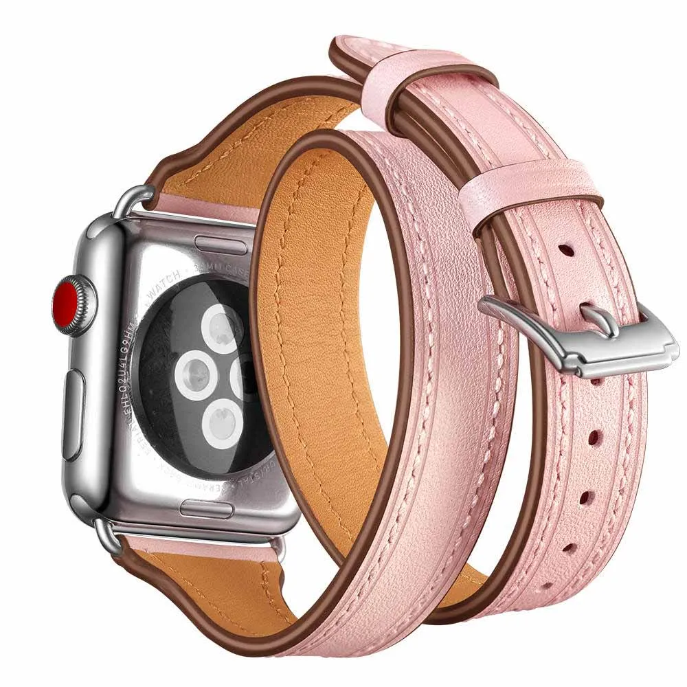 Браслет для Apple Watch, ремешок из натуральной кожи 42 мм, 38 мм, 44 мм, 40 мм, iWatch Series 5, 4, 3, 2, 1, двойной ремешок для наручных часов