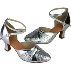 Женские туфли для танцев HXYOO для сальсы, танцевальные туфли Красного, серебристого, золотистого, черного цветов с блестками из искусственной кожи GM010