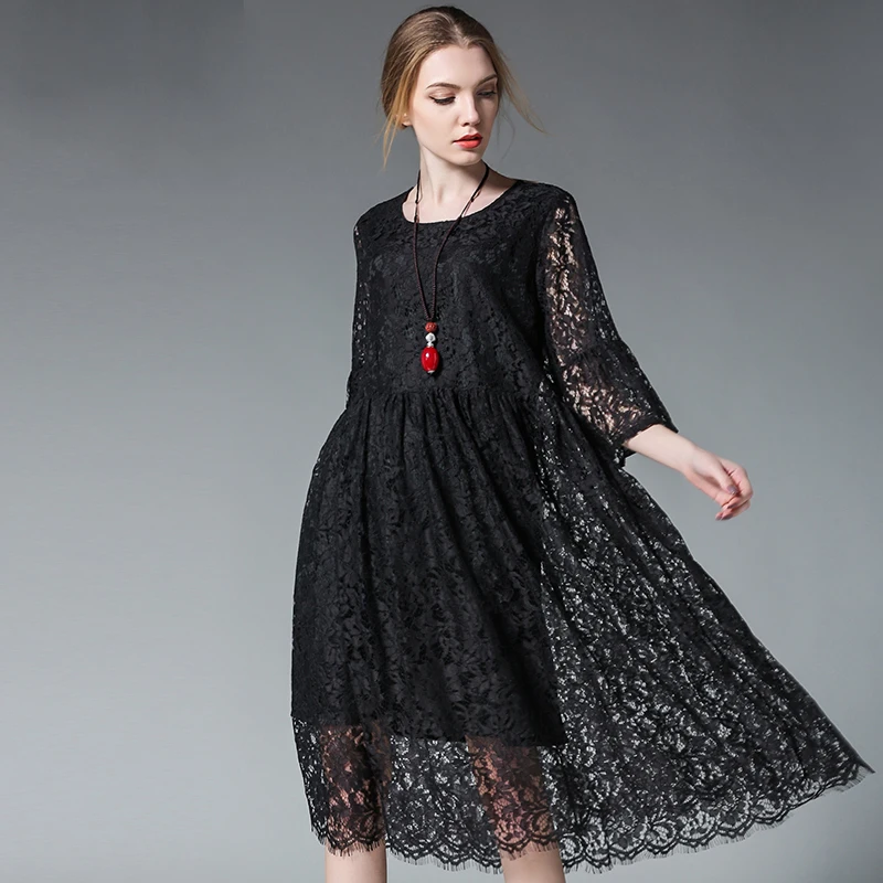 2017 дизайнерские Весна осень женские цветочные кружевные платья большие размеры