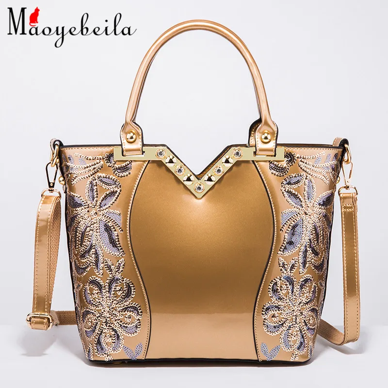 Новая модная Яркая кожаная женская сумка с вышивкой через плечо Портативная для