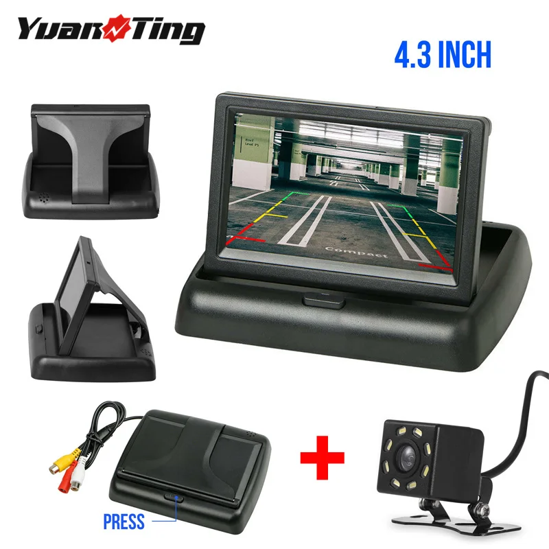 YuanTing 4,3 ''автомобильный монитор заднего вида, светодиодный, водонепроницаемый, автомобильная парковочная система, Автомобильная камера заднего вида HD